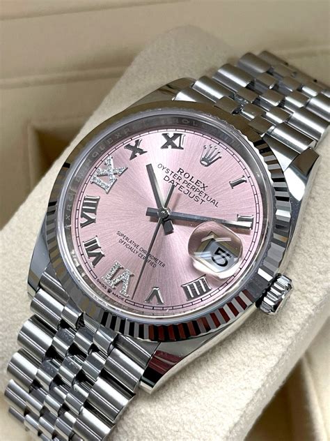 rolex pink roman dial oyster pink leather band|rolex datejust 36 126234.